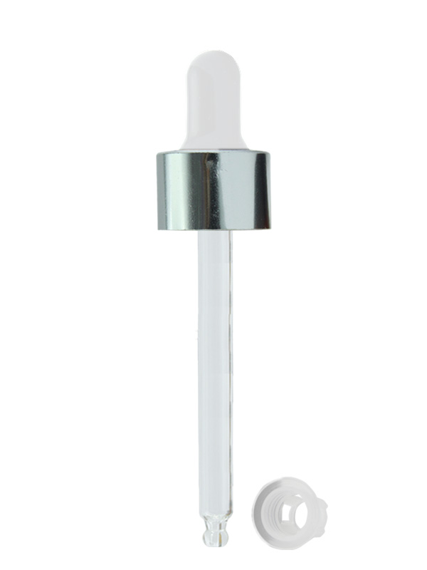 18MM Aluminum Dropper - Silver-With Glass Tube And Silicon Rubber Teat And Wiper Plug